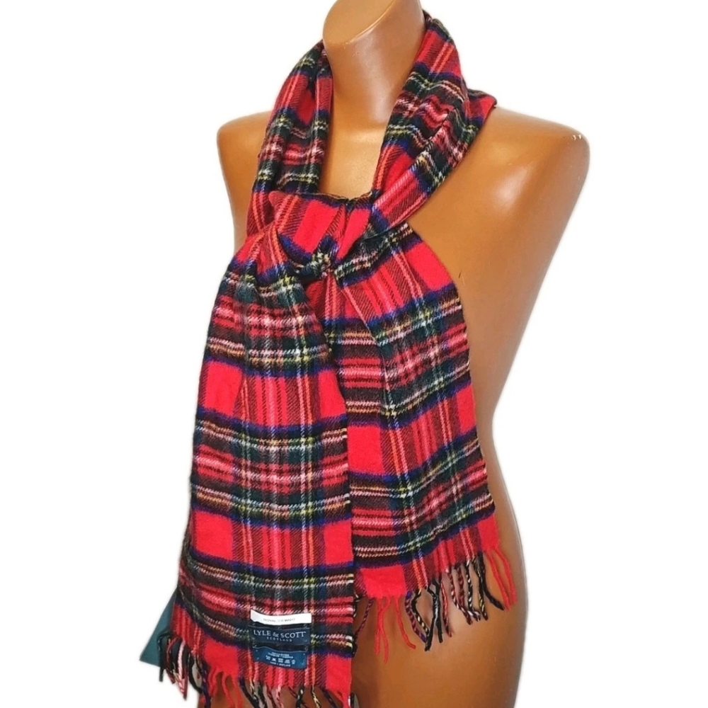 Lyle Scott Scotland Royal Stewart Plaid Fringed Long Scarf Cashmere Holiday Nwt - Picture 2 of 8